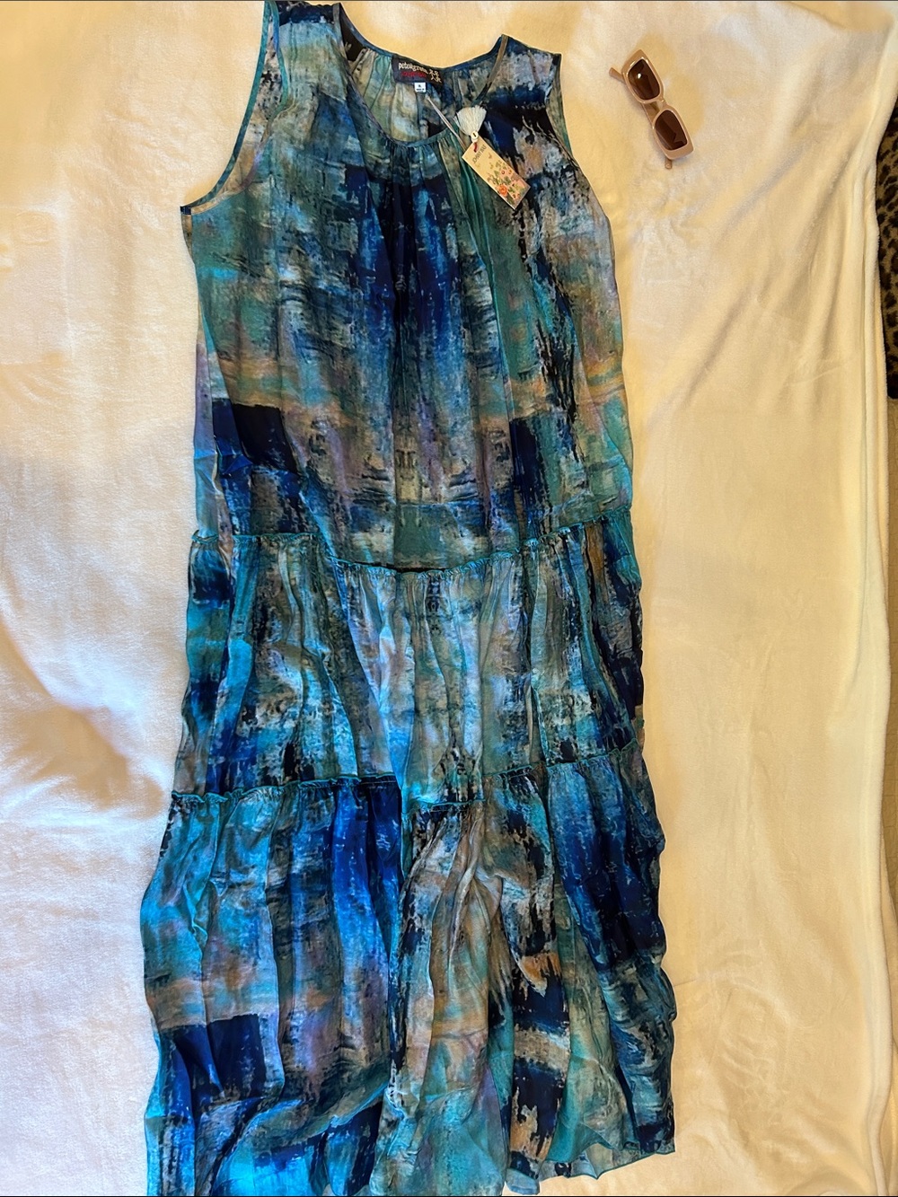 Johnny Was Sleeveless Blue Multi-Print Tiered Maxi Dress - Picture 4 of 7